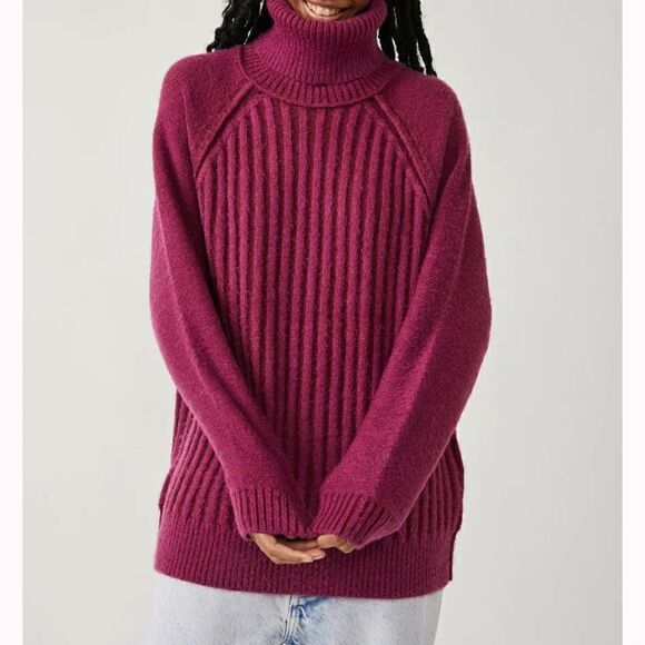 NWT Free People Big City Oversized Chunky Knit Turtleneck Ribbed Tunic Slouchy - Picture 1 of 10